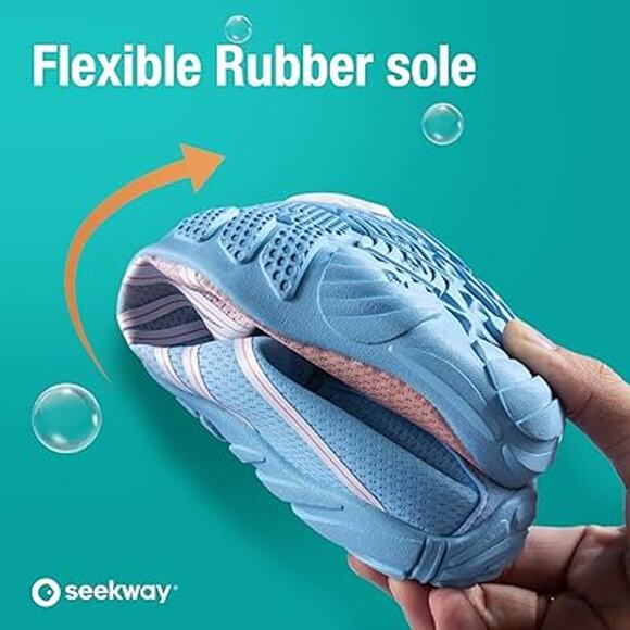 Seekway Womens Size 9 Blue Pink White Drawstring Quick-Dry Aqua Sock Water Shoes - Picture 2 of 7